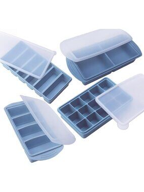 Silicone Freezer Molds Set - 4 Pack Meal Prep Trays with Lids, Easy Storage